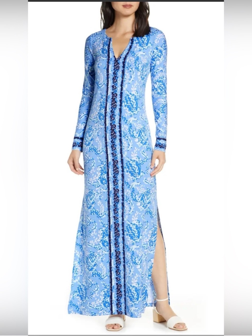 0084. Lilly Pulitzer Light Blue & Navy Floral Maxi Dress
